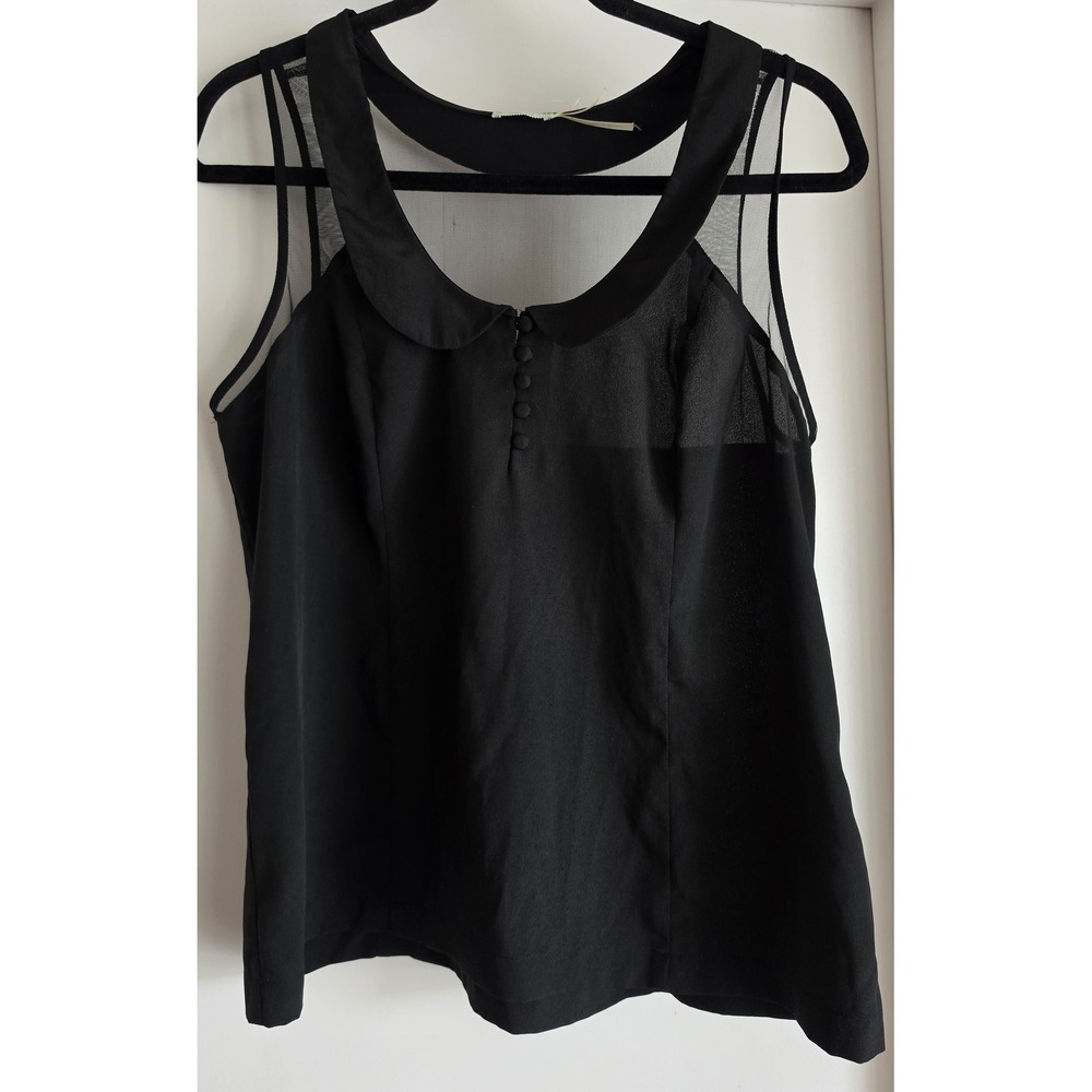 Kimchi Blue Women's Blouse Sz L Black Sleeveless Top Sheer Detail Peter Pan Neck